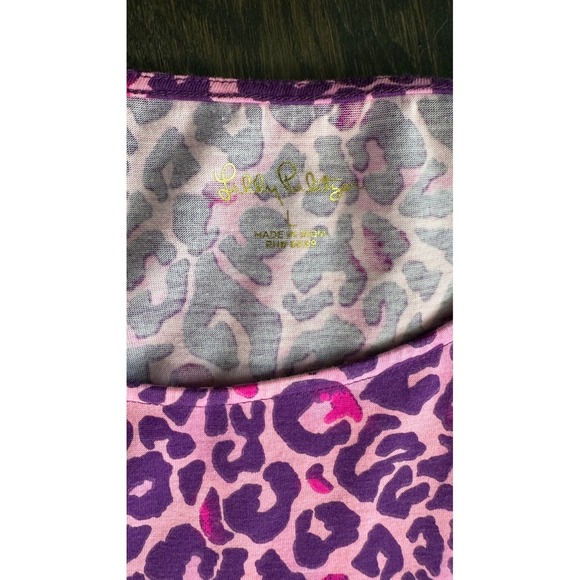 Lilly Pulitzer Jodee Dress Purple Pink‎ Leopard Print Tiered Knit Dress sz L - Picture 5 of 8